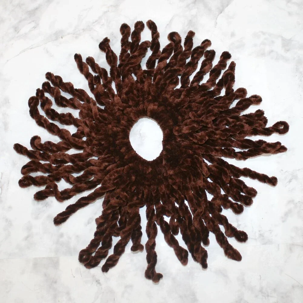HAND CRAFTED Hair Scrunchie Fringe Kids Crochet Chenille Velvet Oversized Brown